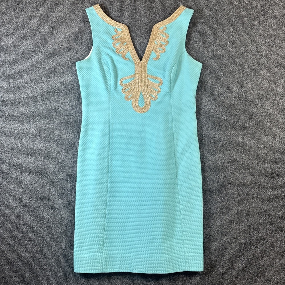 Lilly Pulitzer Janice Shift Dress Serene Blue with Metallic Gold size 6